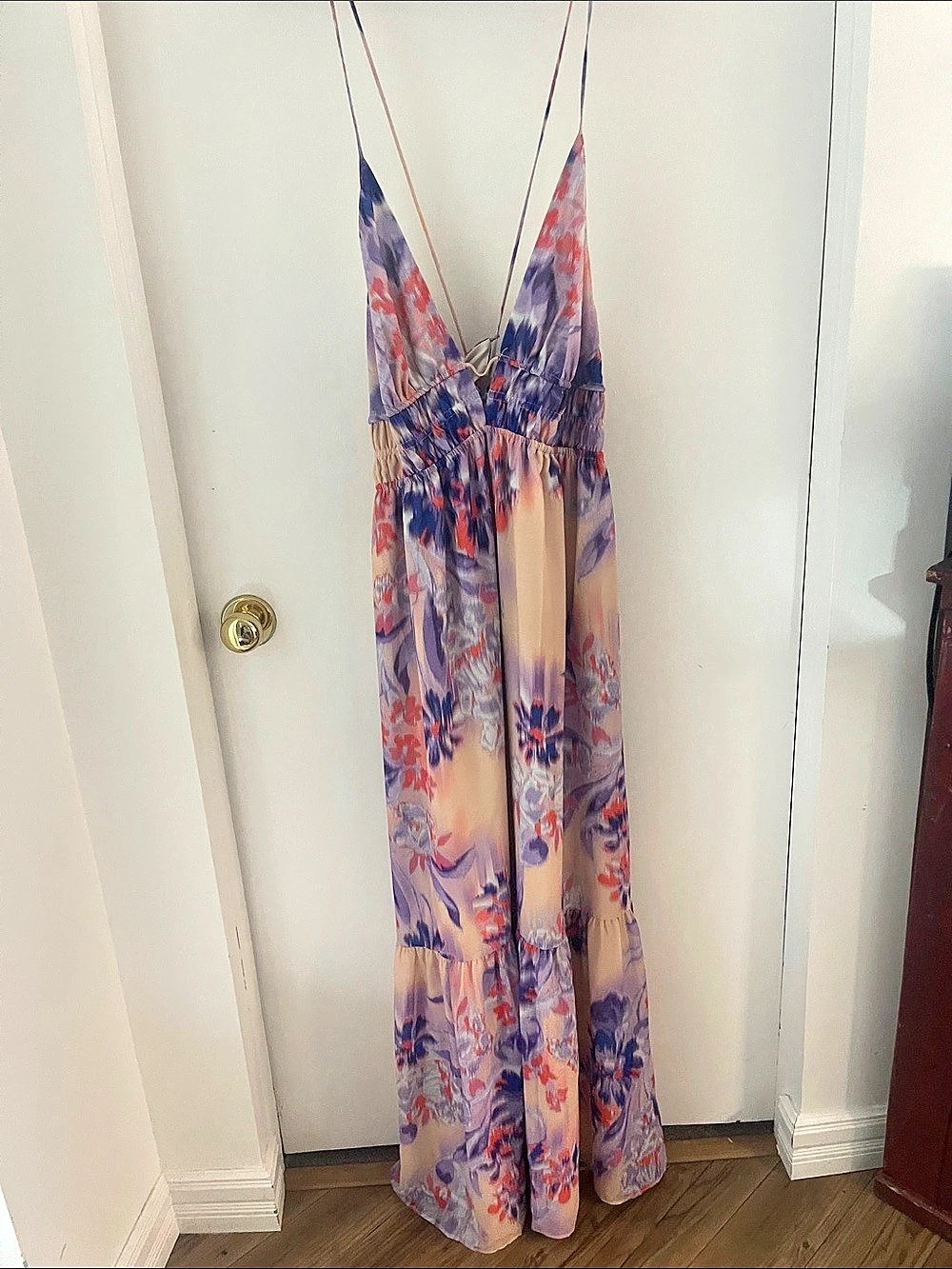 Dynamite Leigh Strappy Back Maxi Dress Purple & Pink Large